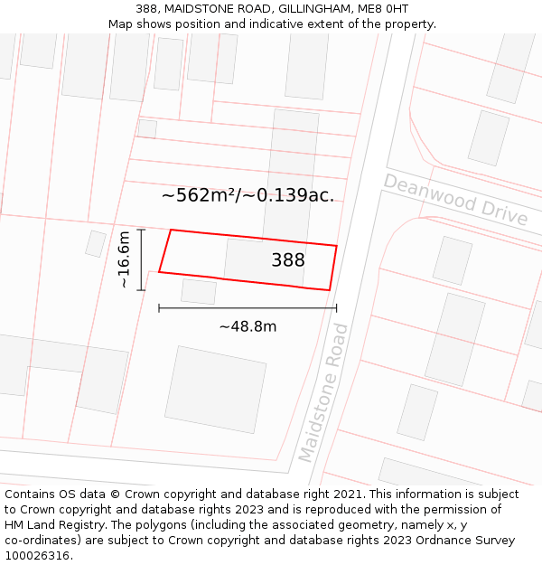 388, MAIDSTONE ROAD, GILLINGHAM, ME8 0HT: Plot and title map