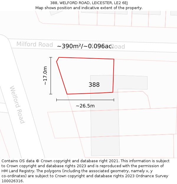 388, WELFORD ROAD, LEICESTER, LE2 6EJ: Plot and title map