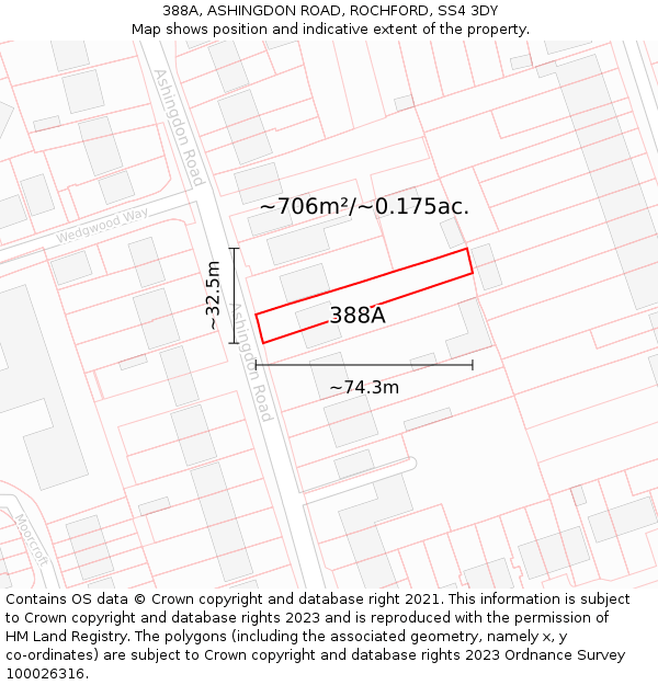 388A, ASHINGDON ROAD, ROCHFORD, SS4 3DY: Plot and title map