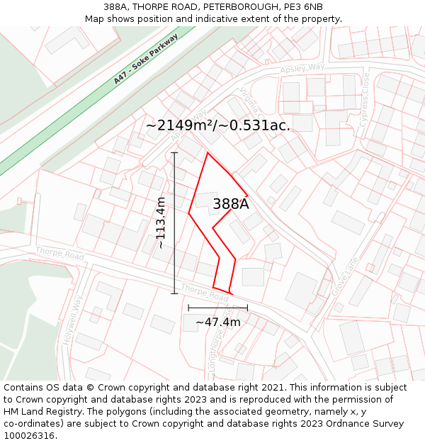 388A, THORPE ROAD, PETERBOROUGH, PE3 6NB: Plot and title map