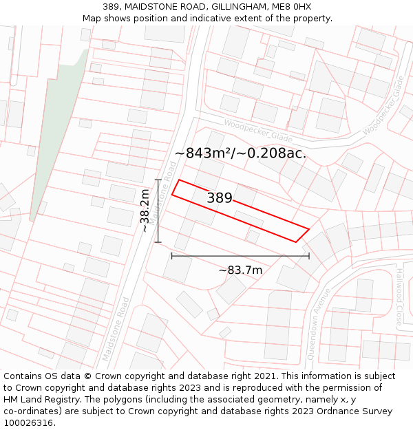 389, MAIDSTONE ROAD, GILLINGHAM, ME8 0HX: Plot and title map