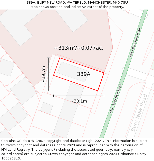 389A, BURY NEW ROAD, WHITEFIELD, MANCHESTER, M45 7SU: Plot and title map