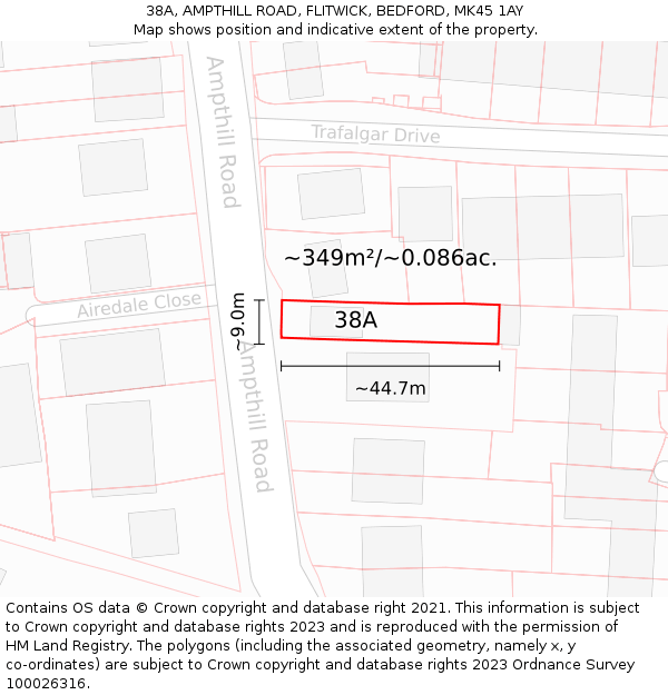 38A, AMPTHILL ROAD, FLITWICK, BEDFORD, MK45 1AY: Plot and title map