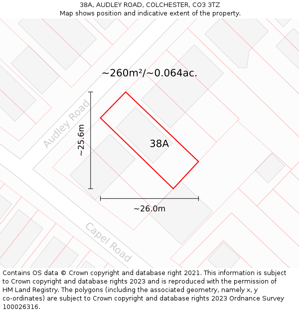 38A, AUDLEY ROAD, COLCHESTER, CO3 3TZ: Plot and title map