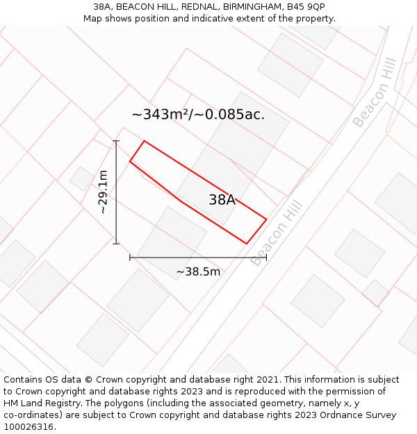 38A, BEACON HILL, REDNAL, BIRMINGHAM, B45 9QP: Plot and title map