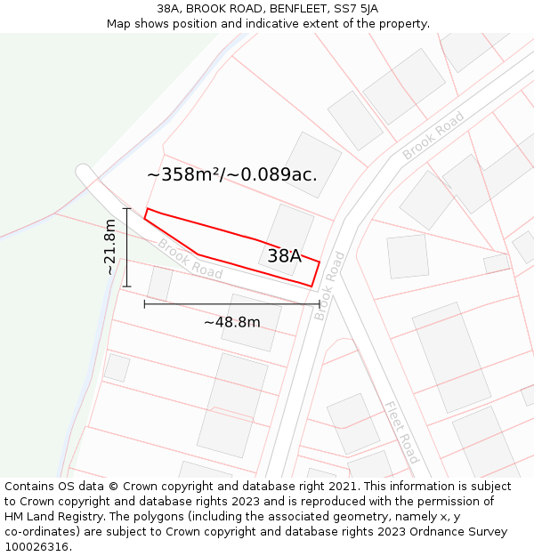 38A, BROOK ROAD, BENFLEET, SS7 5JA: Plot and title map