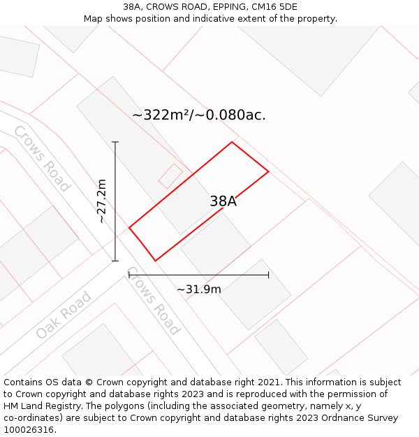 38A, CROWS ROAD, EPPING, CM16 5DE: Plot and title map