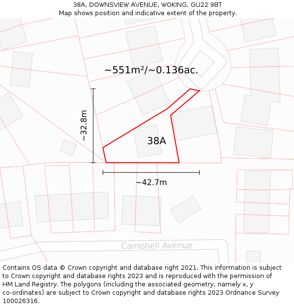 38A, DOWNSVIEW AVENUE, WOKING, GU22 9BT: Plot and title map