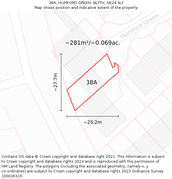 38A, HUMFORD GREEN, BLYTH, NE24 4LY: Plot and title map