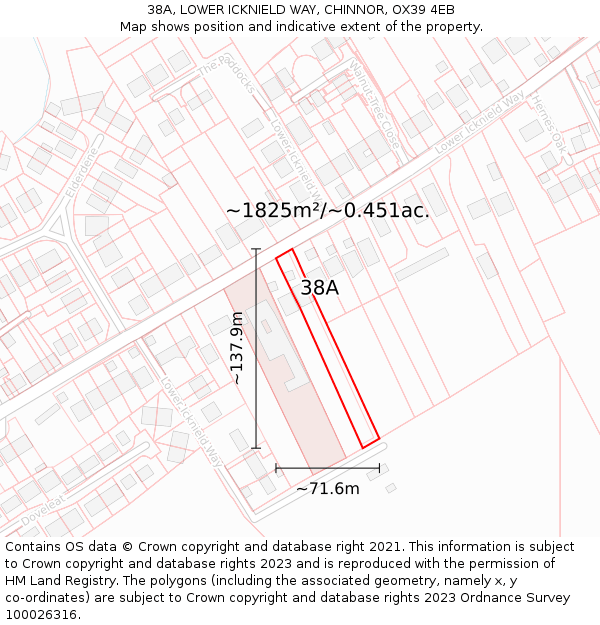 38A, LOWER ICKNIELD WAY, CHINNOR, OX39 4EB: Plot and title map