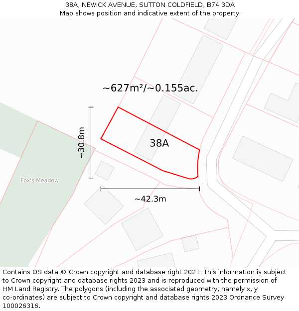 38A, NEWICK AVENUE, SUTTON COLDFIELD, B74 3DA: Plot and title map