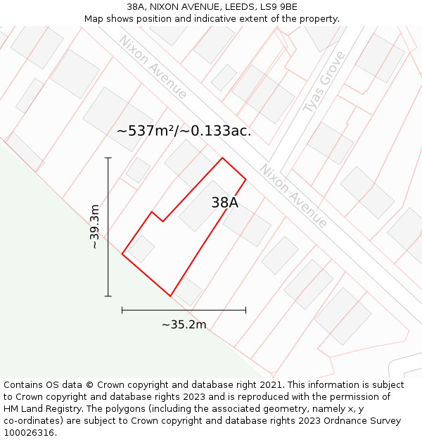 38A, NIXON AVENUE, LEEDS, LS9 9BE: Plot and title map