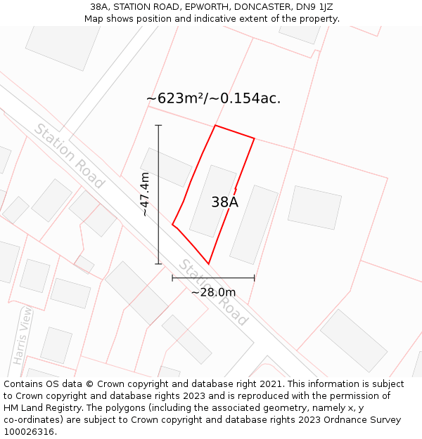 38A, STATION ROAD, EPWORTH, DONCASTER, DN9 1JZ: Plot and title map
