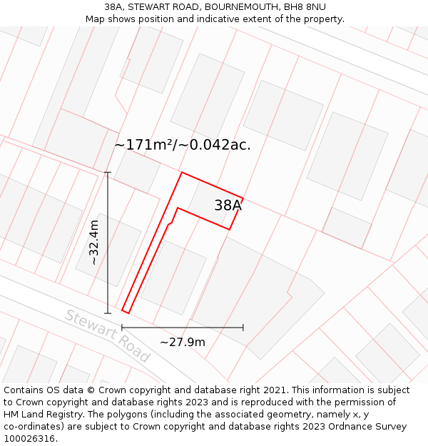 38A, STEWART ROAD, BOURNEMOUTH, BH8 8NU: Plot and title map