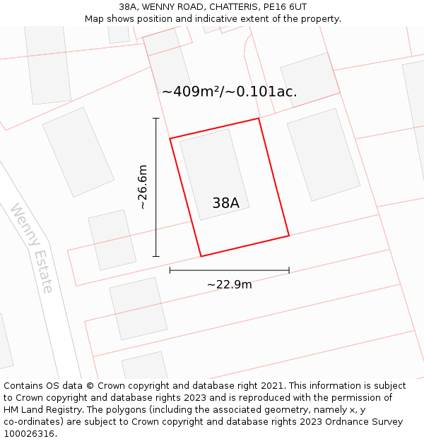 38A, WENNY ROAD, CHATTERIS, PE16 6UT: Plot and title map