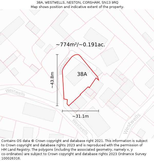 38A, WESTWELLS, NESTON, CORSHAM, SN13 9RQ: Plot and title map