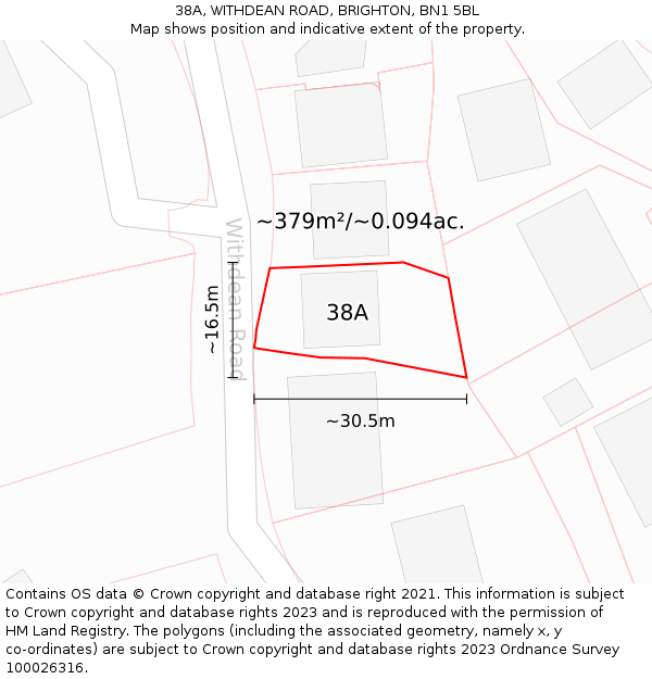 38A, WITHDEAN ROAD, BRIGHTON, BN1 5BL: Plot and title map