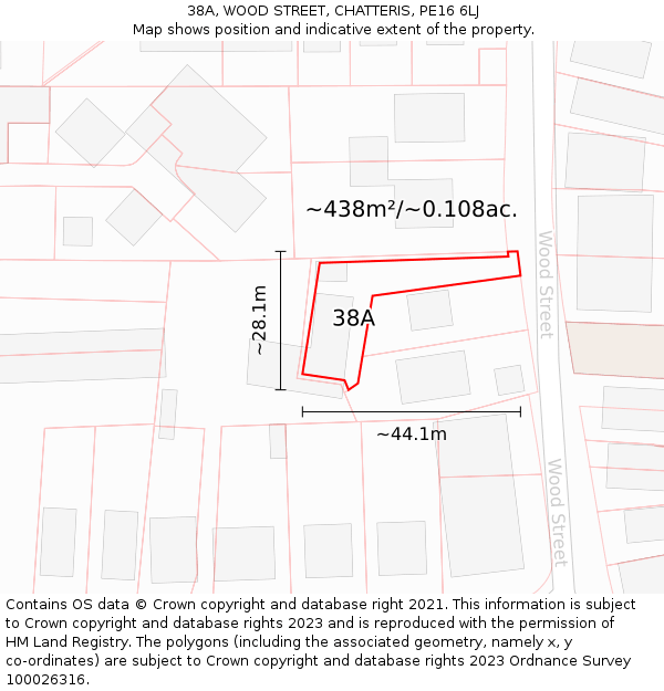38A, WOOD STREET, CHATTERIS, PE16 6LJ: Plot and title map