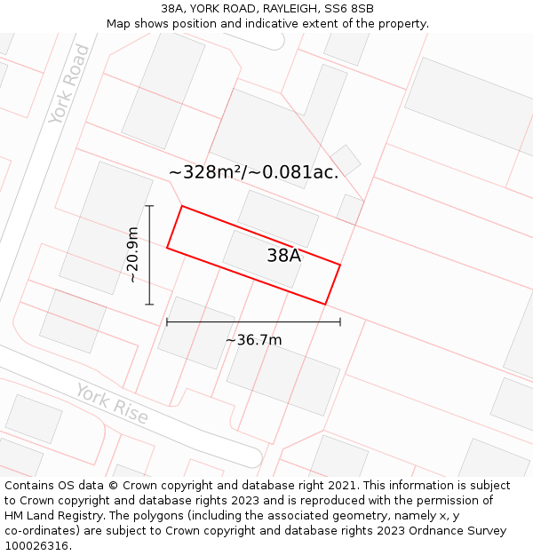 38A, YORK ROAD, RAYLEIGH, SS6 8SB: Plot and title map