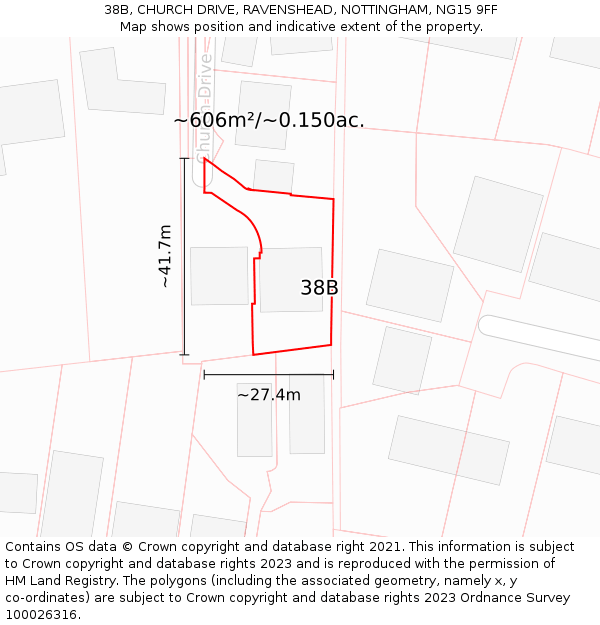 38B, CHURCH DRIVE, RAVENSHEAD, NOTTINGHAM, NG15 9FF: Plot and title map