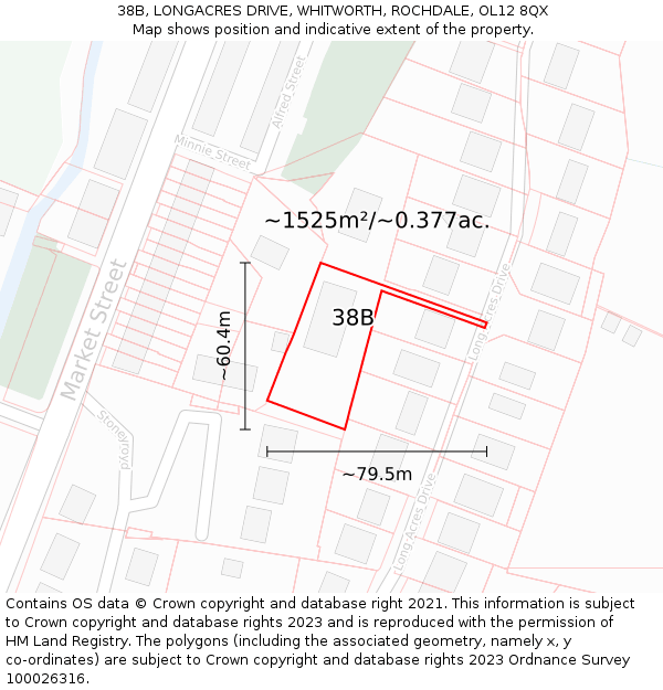 38B, LONGACRES DRIVE, WHITWORTH, ROCHDALE, OL12 8QX: Plot and title map