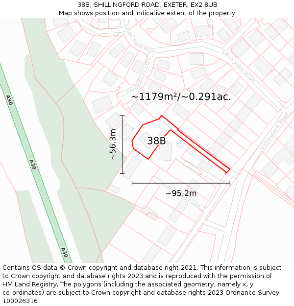 38B, SHILLINGFORD ROAD, EXETER, EX2 8UB: Plot and title map