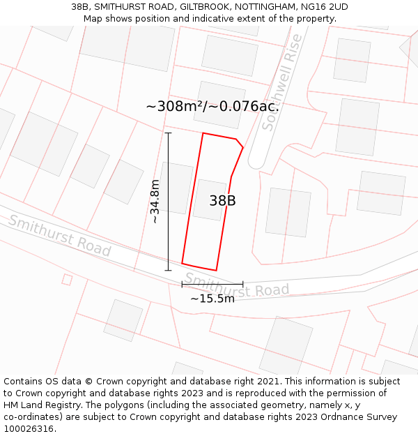 38B, SMITHURST ROAD, GILTBROOK, NOTTINGHAM, NG16 2UD: Plot and title map