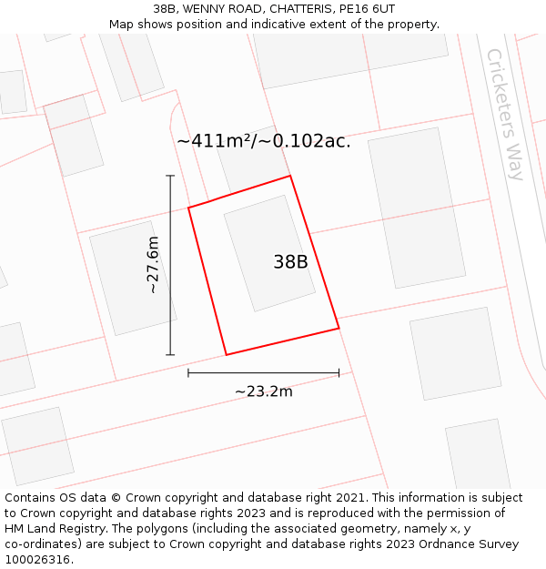 38B, WENNY ROAD, CHATTERIS, PE16 6UT: Plot and title map