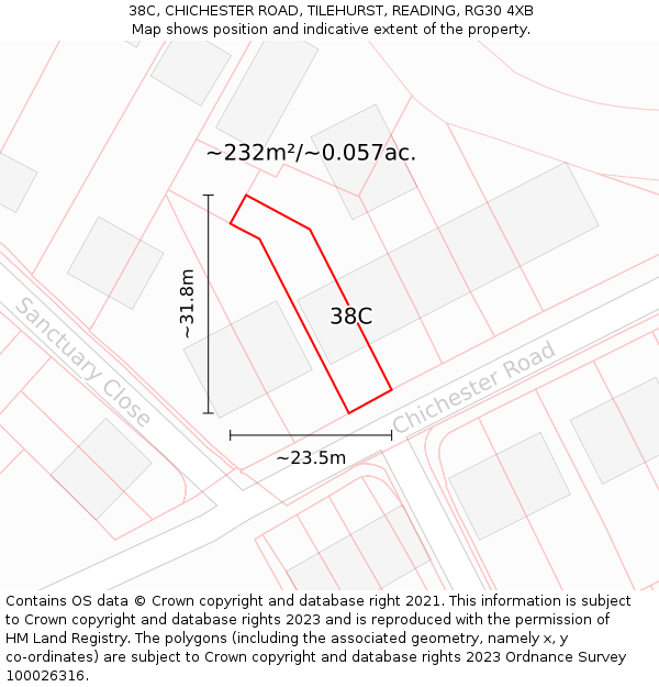 38C, CHICHESTER ROAD, TILEHURST, READING, RG30 4XB: Plot and title map