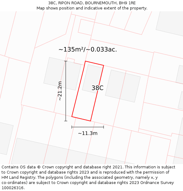38C, RIPON ROAD, BOURNEMOUTH, BH9 1RE: Plot and title map