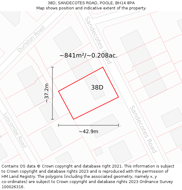 38D, SANDECOTES ROAD, POOLE, BH14 8PA: Plot and title map