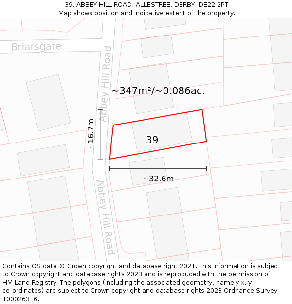 39, ABBEY HILL ROAD, ALLESTREE, DERBY, DE22 2PT: Plot and title map