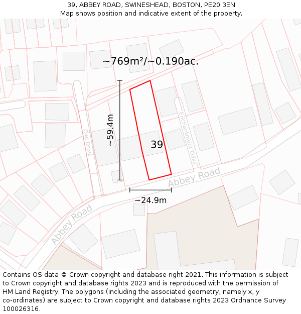 39, ABBEY ROAD, SWINESHEAD, BOSTON, PE20 3EN: Plot and title map