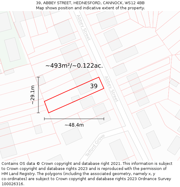 39, ABBEY STREET, HEDNESFORD, CANNOCK, WS12 4BB: Plot and title map