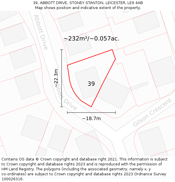 39, ABBOTT DRIVE, STONEY STANTON, LEICESTER, LE9 4AB: Plot and title map