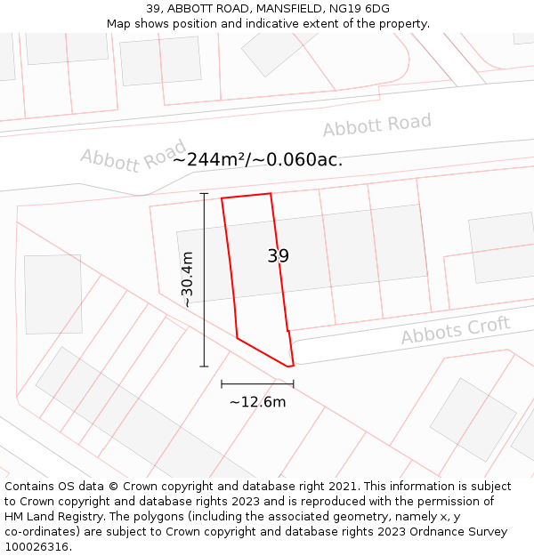 39, ABBOTT ROAD, MANSFIELD, NG19 6DG: Plot and title map