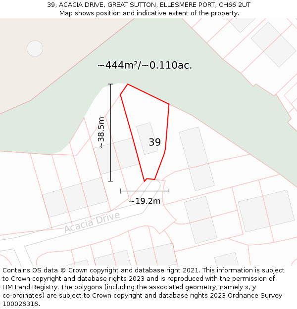 39, ACACIA DRIVE, GREAT SUTTON, ELLESMERE PORT, CH66 2UT: Plot and title map