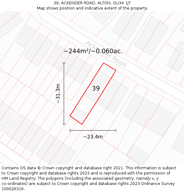 39, ACKENDER ROAD, ALTON, GU34 1JT: Plot and title map