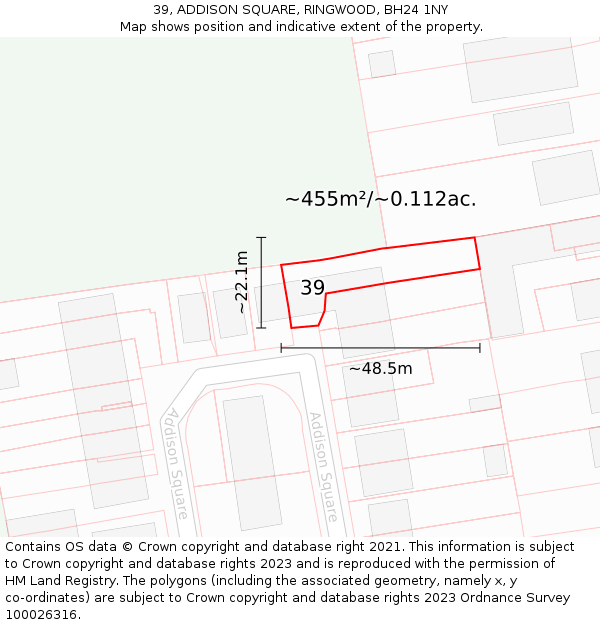 39, ADDISON SQUARE, RINGWOOD, BH24 1NY: Plot and title map