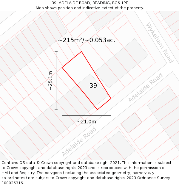 39, ADELAIDE ROAD, READING, RG6 1PE: Plot and title map