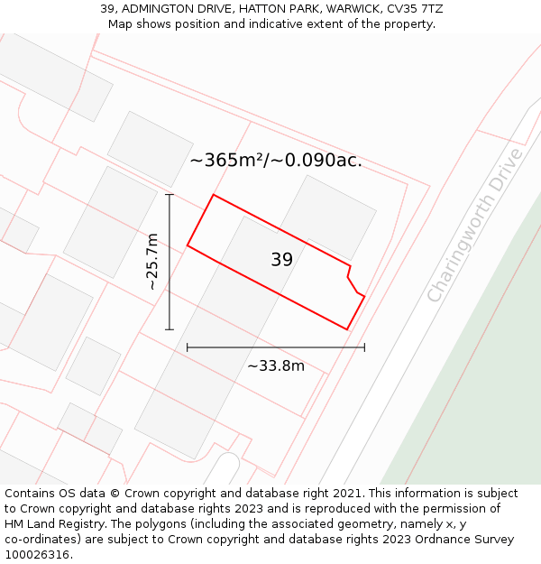 39, ADMINGTON DRIVE, HATTON PARK, WARWICK, CV35 7TZ: Plot and title map