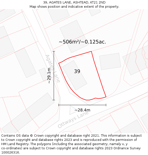 39, AGATES LANE, ASHTEAD, KT21 2ND: Plot and title map