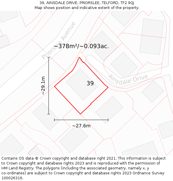 39, AINSDALE DRIVE, PRIORSLEE, TELFORD, TF2 9QJ: Plot and title map