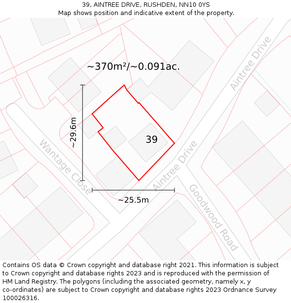 39, AINTREE DRIVE, RUSHDEN, NN10 0YS: Plot and title map