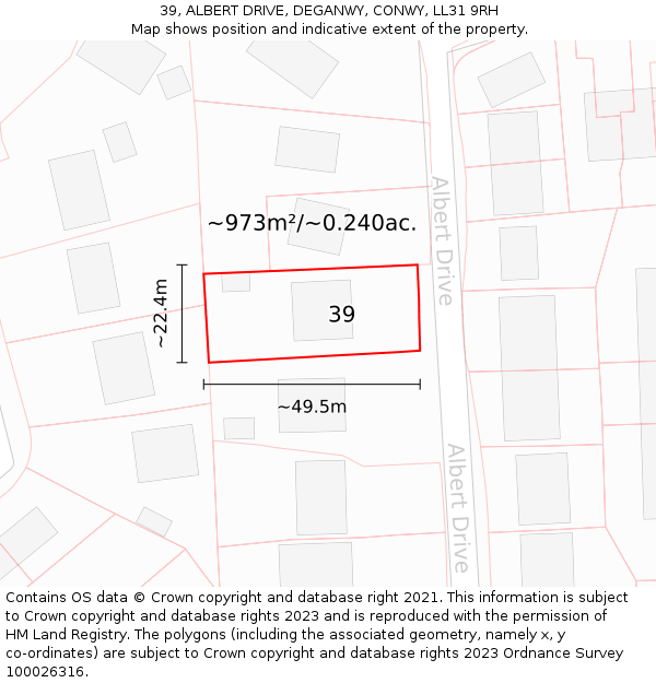 39, ALBERT DRIVE, DEGANWY, CONWY, LL31 9RH: Plot and title map