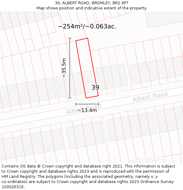 39, ALBERT ROAD, BROMLEY, BR2 9PT: Plot and title map