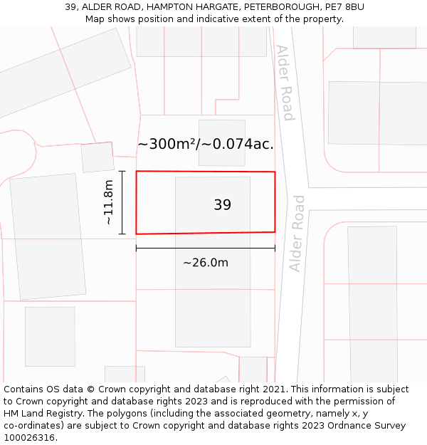 39, ALDER ROAD, HAMPTON HARGATE, PETERBOROUGH, PE7 8BU: Plot and title map