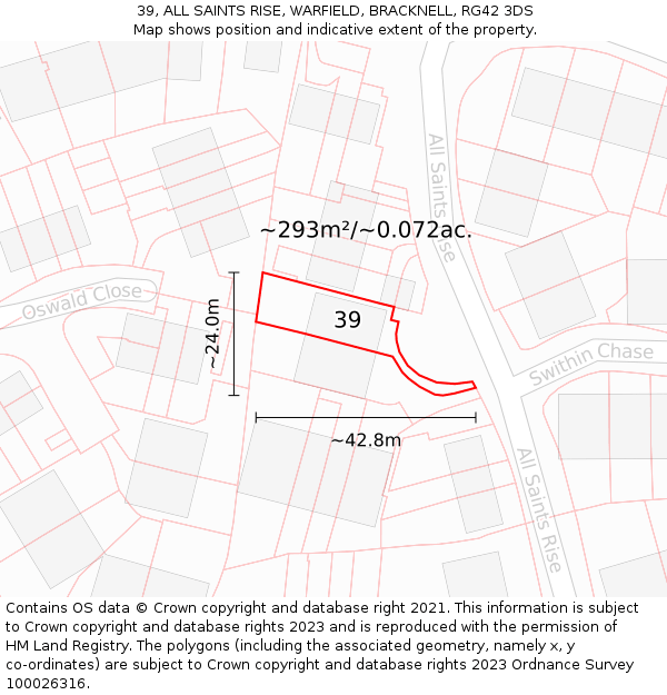 39, ALL SAINTS RISE, WARFIELD, BRACKNELL, RG42 3DS: Plot and title map