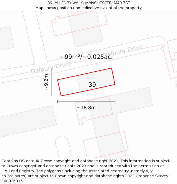39, ALLENBY WALK, MANCHESTER, M40 7ST: Plot and title map