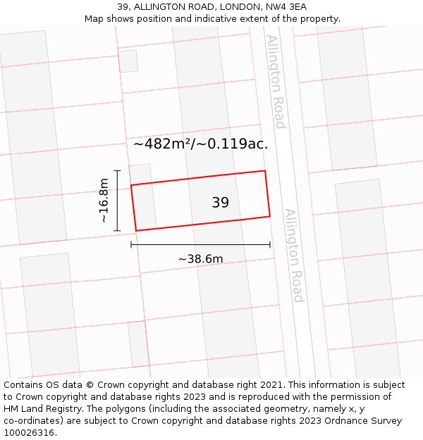 39, ALLINGTON ROAD, LONDON, NW4 3EA: Plot and title map